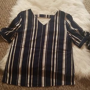 NWOT Striped Top with Bow Sleeves